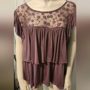 Willow Young Contempory Purple Tiered Flowy‎ Blouse 2X